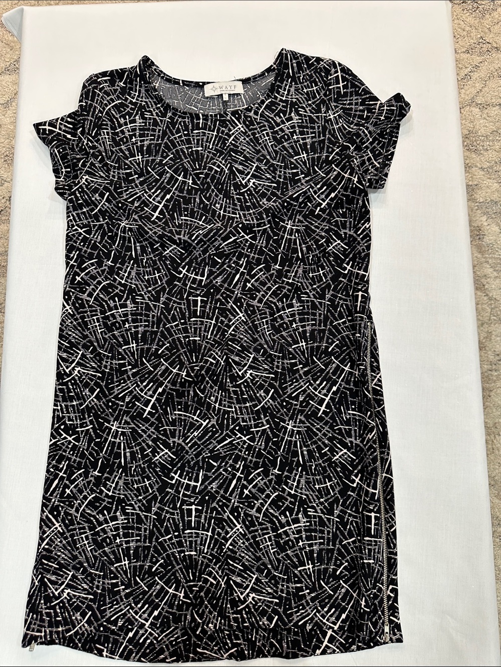 Wayf Black and White Abstract Midi Dress